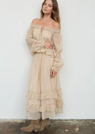 Plaid Riffled Tiered Hem Midi Skirt