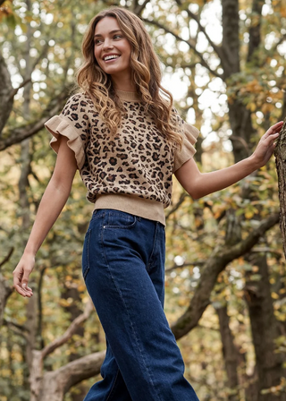Ruffle Sleeve Leopard Sweater Top