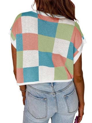 🌈 Cozy Colorblock Cap Sleeve Knit Vest (green and rose red)