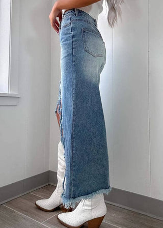 Dust & Dagger High-Slit Denim Skirt