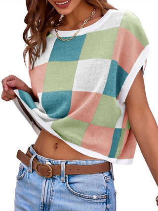 🌈 Cozy Colorblock Cap Sleeve Knit Vest (green and rose red)