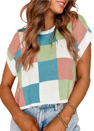 🌈 Cozy Colorblock Cap Sleeve Knit Vest (green and rose red)
