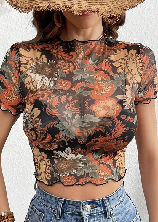 Wild Bloom Mesh Crop Top