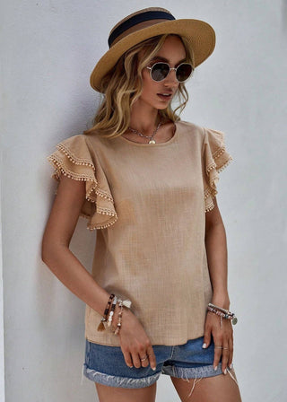 🌊 Sweet Drift: Pom-Pom Ruffle Blouse