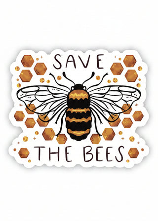 Sticker with a bee illustration and 'Save the Bees' text on a white background