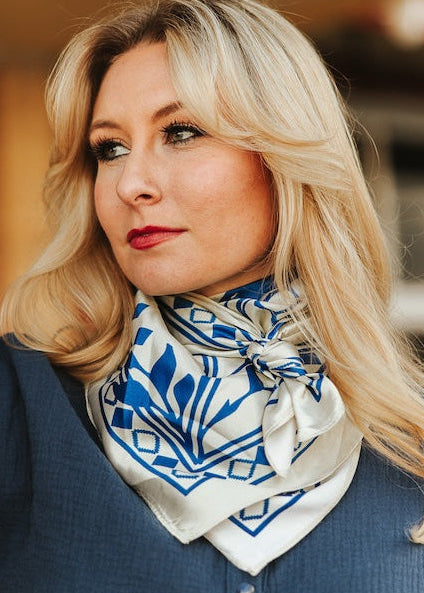 🌀 Blue Bucking Horse Wild Rag – Western Silk Scarf