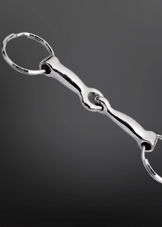 Metal horse bridle bit on a dark background