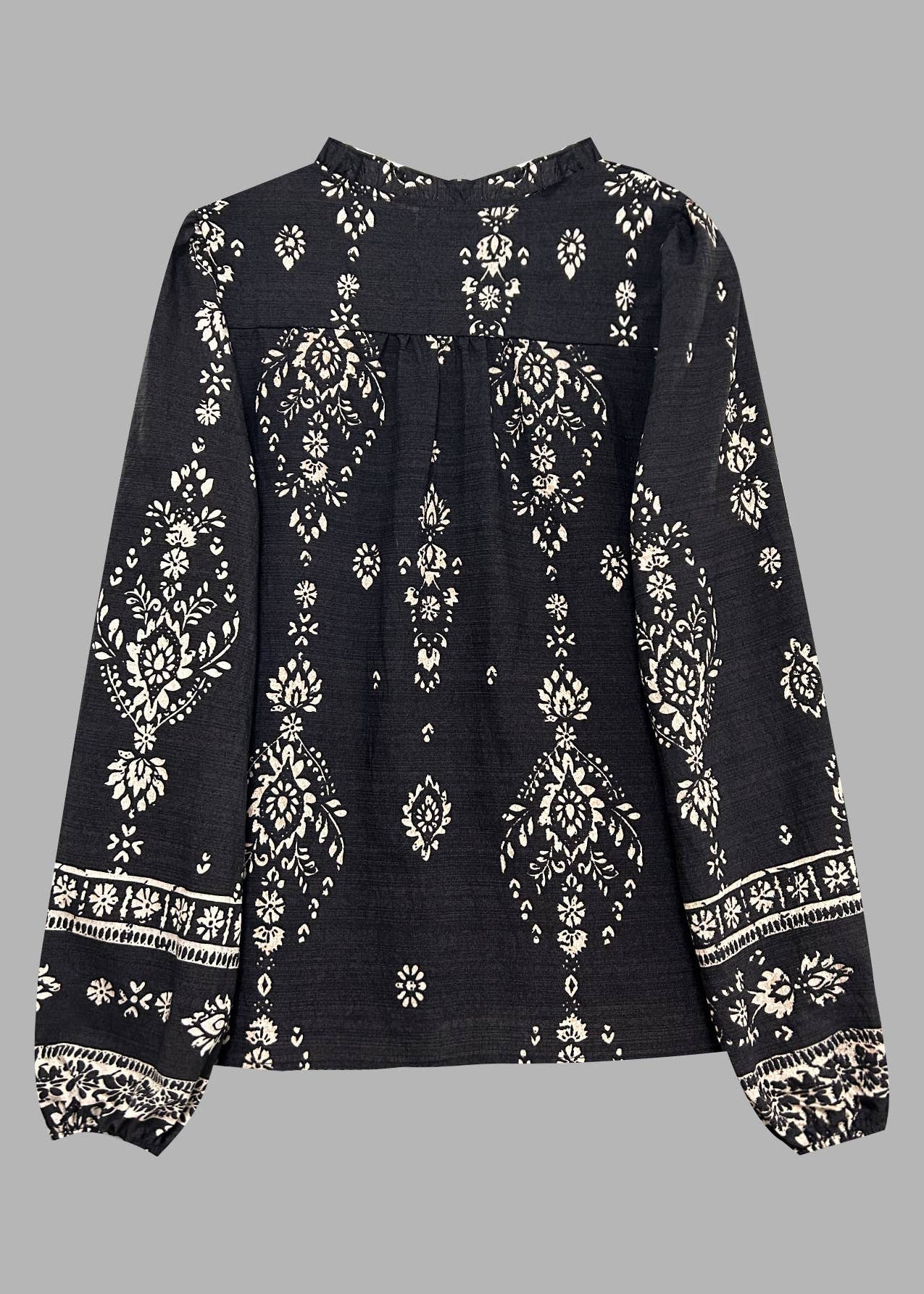 🖤 Retro Rhythm: Bohemian Floral Geometric Print Blouse (Available Feb. 6)