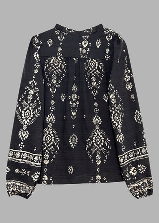 🖤 Retro Rhythm: Bohemian Floral Geometric Print Blouse