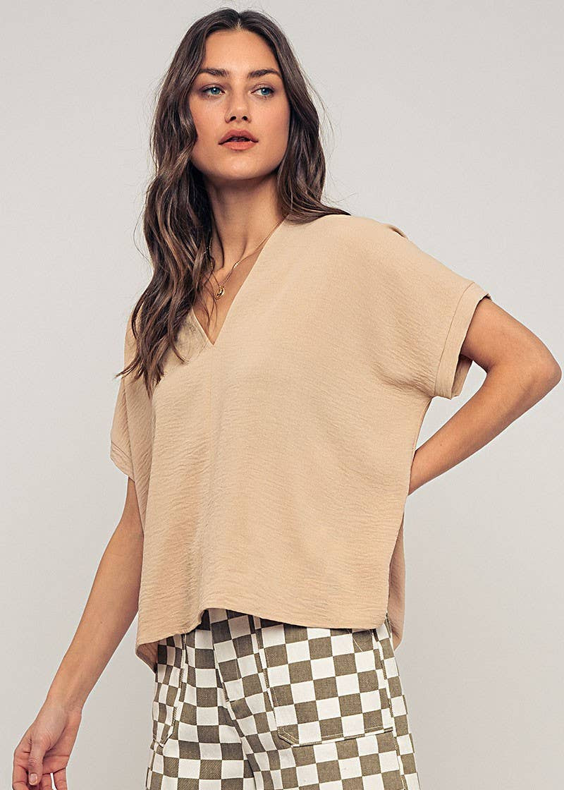 Blush Breeze V-Neck Blouse