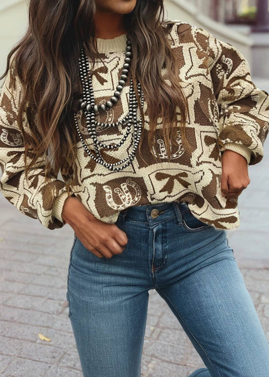 Western Fashion Patterned Loose Sweater