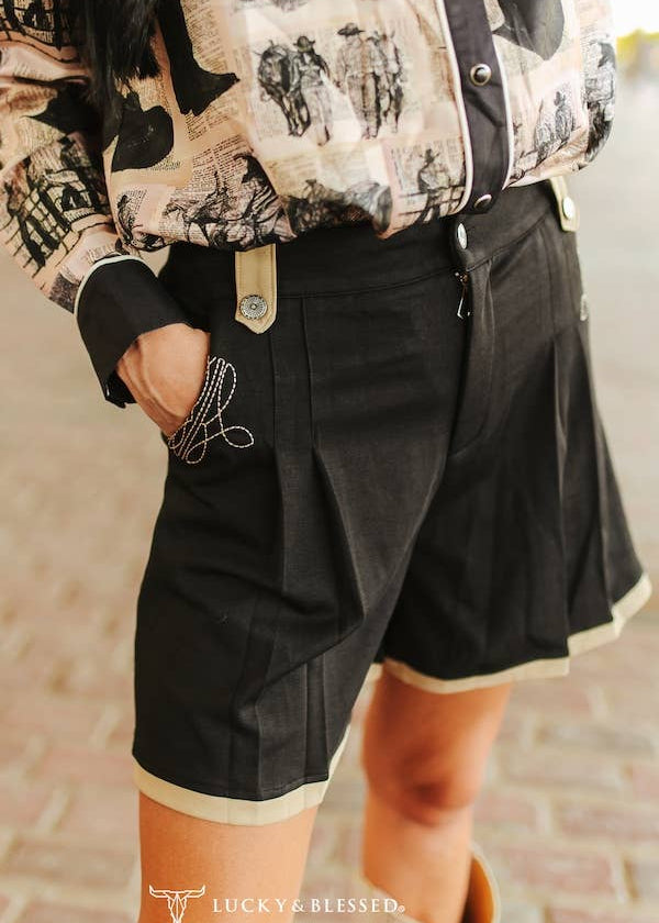 Black High-Waisted Western Shorts