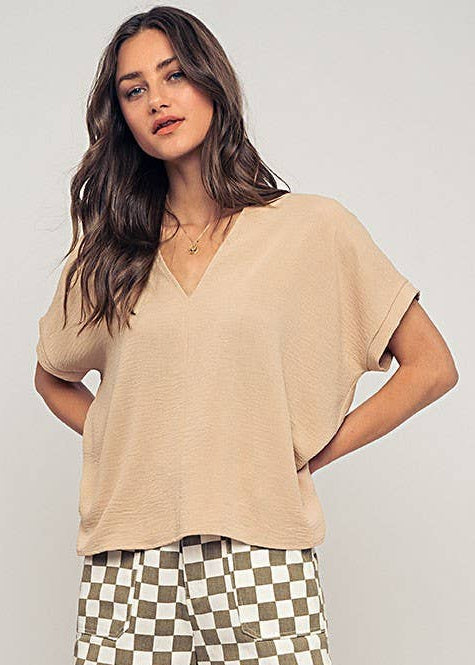 Blush Breeze V-Neck Blouse