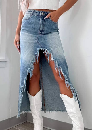 Dust & Dagger High-Slit Denim Skirt