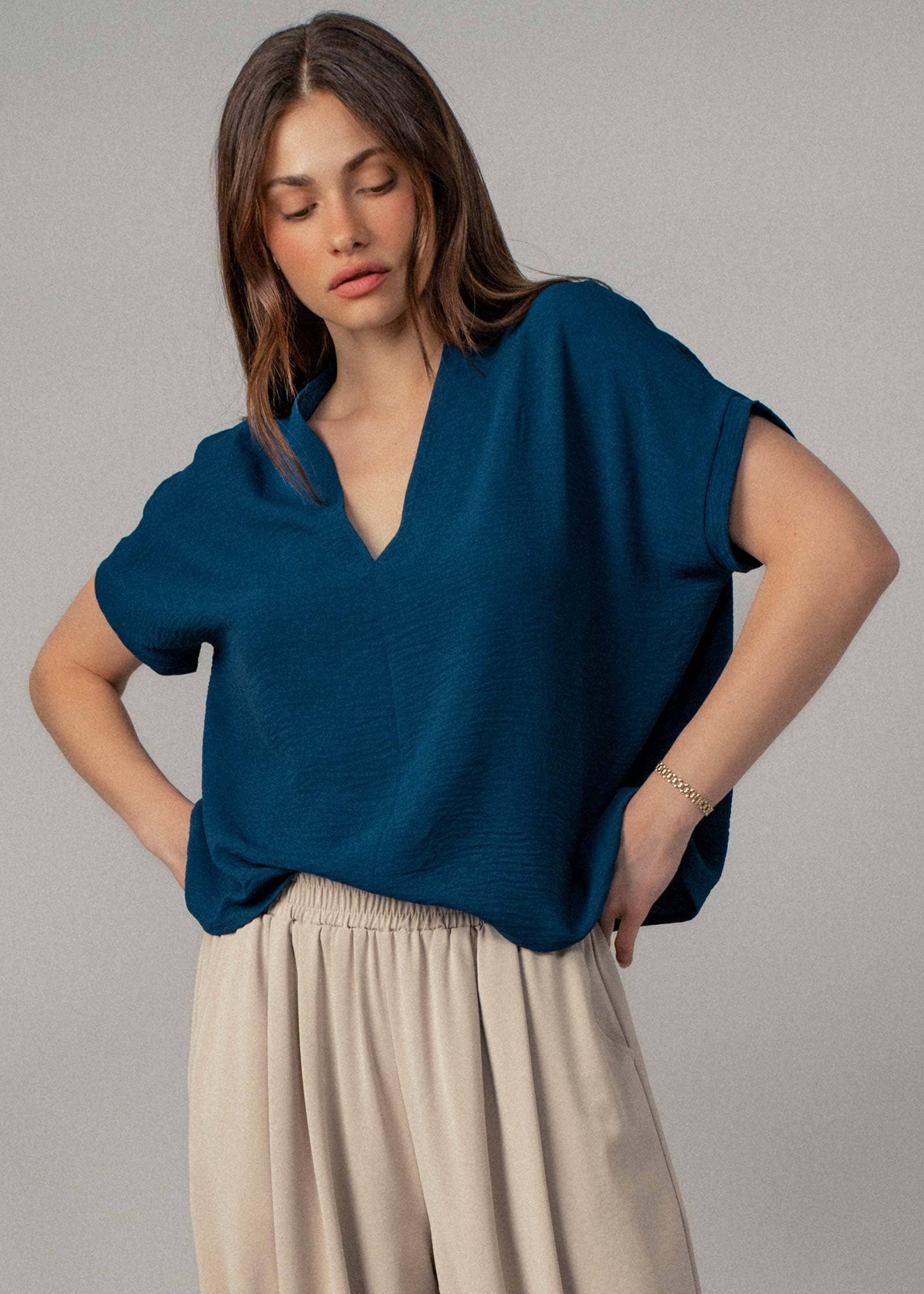 Blush Breeze V-Neck Blouse