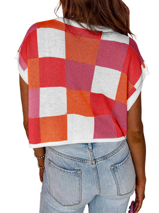 🌈 Cozy Colorblock Cap Sleeve Knit Vest (green and rose red)