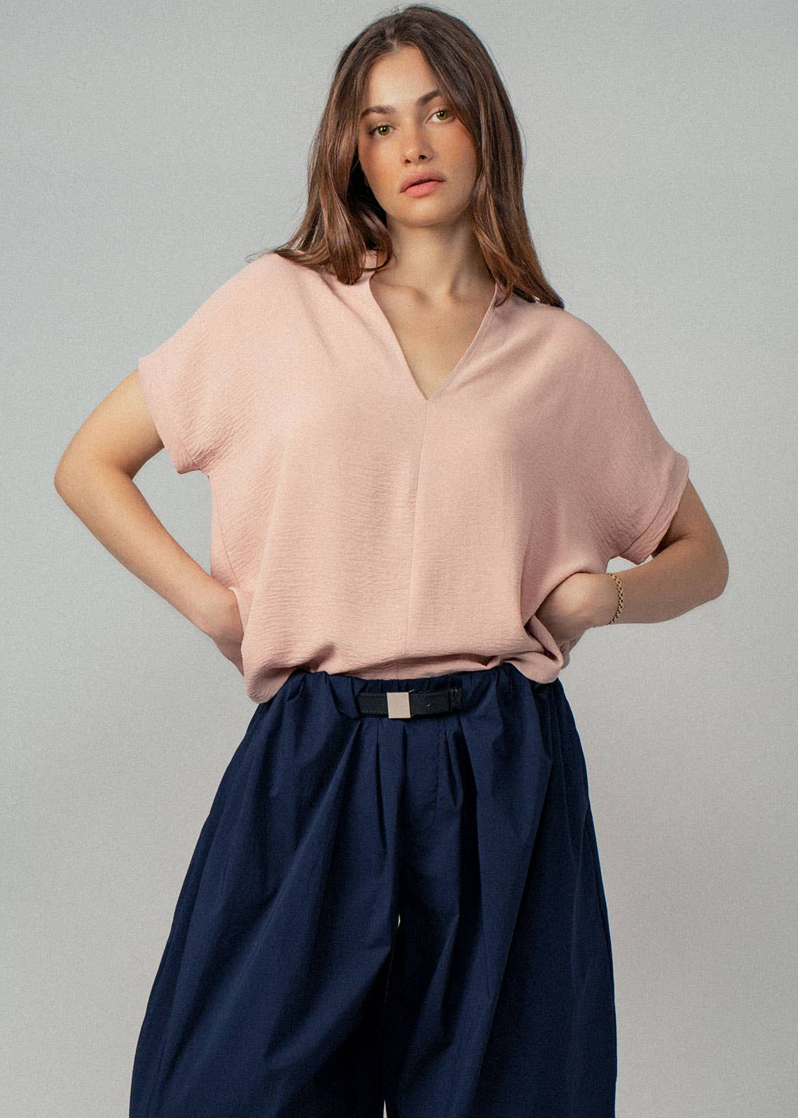 Blush Breeze V-Neck Blouse