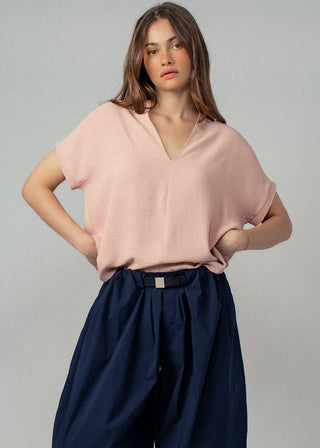 Blush Breeze V-Neck Blouse