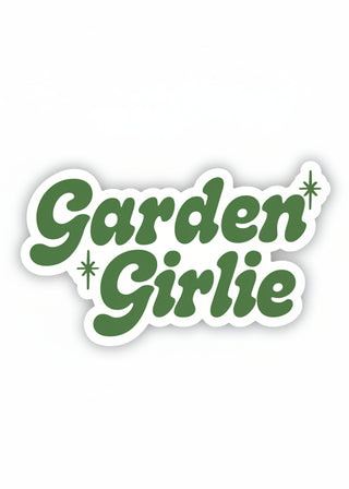 Sticker with 'Garden Girlie' text on a white background