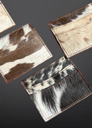 Cowhide credit card holders with leather texture