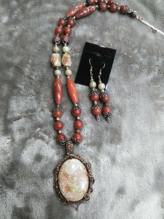 Autumn Jasper Pendant Necklace Set