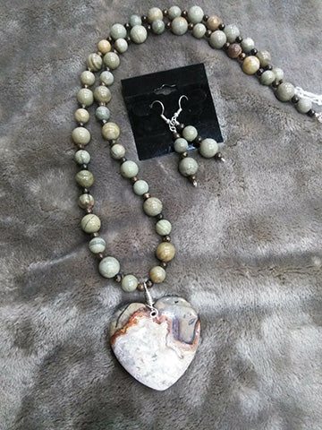 Heart Jasper Pendant Necklace Set