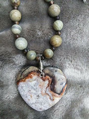 Heart Jasper Pendant Necklace Set