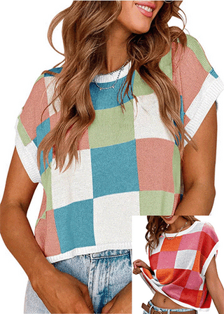 🌈 Cozy Colorblock Cap Sleeve Knit Vest (green and rose red)