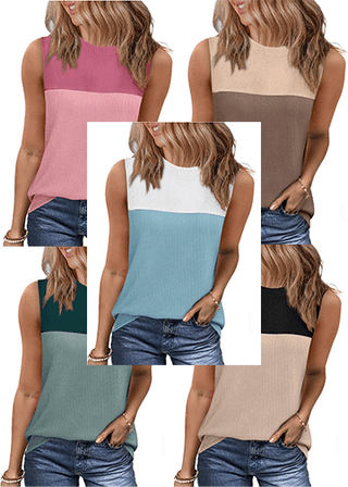 🌤️ Two‑Tone Ribbed Knit Sleeveless Top